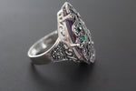 Very big ring Silver 925 nacreous green lab quartz jewelry
