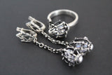925 Silver RING with loose white zircons diamond shaped