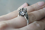 925 Silver RING with loose white zircons diamond shaped