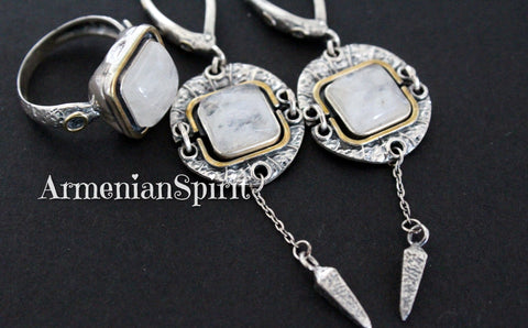 Earrings ring Sterling silver 925 moonstone