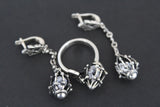 925 Silver RING with loose white zircons diamond shaped
