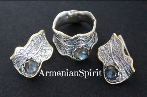 Ring and earrings  silver 925 Labradorite