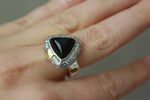 Earrings and ring onyx black gemstone Silver 925 gold plated