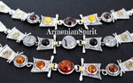 This handmade bracelet is the perfect addition to any woman's jewelry collection. Made with high quality sterling silver and accented with gold plating, it features a variety of bright gemstones such as amber,  garnet, onyx and venus hair quartz 
 that add a pop of color to any outfit. Each piece is stamped with 925, guaranteeing its quality. Elevate your style with this stunning piece.
