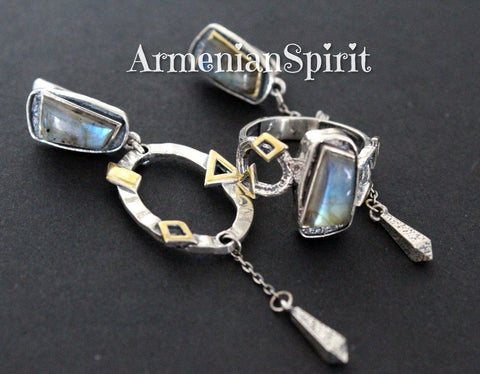 Ring earrings silver 925 Labradorite