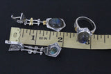 Earrings ring Set labradorite blue gem Silver gold plated jewelry