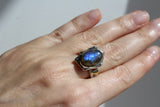 Earrings ring Set labradorite blue gem Silver gold plated jewelry