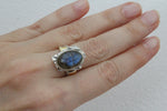 Earrings ring Set labradorite blue gem Silver gold plated jewelry