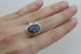 Earrings ring Set labradorite blue gem Silver gold plated jewelry