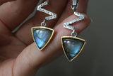 Long Earrings ring Set labradorite blue gem Silver 925 gold plated