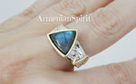 This stunning ring is the perfect gift for your loved one this Valentine's day. With a chic triangle design and featuring a labradorite gemstone, it is handcrafted by Armenian jewelry designers from high quality sterling silver 925. The gold plating adds a touch of elegance and the gemstone is said to attract love and a partner, making it an ideal choice for Aquarius birthstones. Shop with confidence from this exquisite Etsy shop, Armenian Spirit.  Buy online from our platforms such as Etsy and eBay. 