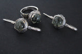 Earrings hooked ring Green prehnite Silver 925 gold plated
