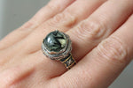Earrings hooked ring Green prehnite Silver 925 gold plated