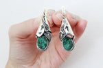 Earrings ring pendant Sterling silver 925 green malachite  ONE of a Kind