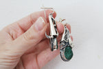 Earrings ring pendant Sterling silver 925 green malachite  ONE of a Kind