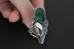Earrings ring pendant Sterling silver 925 green malachite  ONE of a Kind