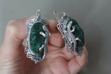 Jewelry SET Earrings Ring  lizard salamander Sterling silver 925 velvet malachite