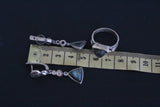 Earrings ring Blue gray labradorite white zircon Sterling SILVER 925 gold plated details