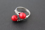 Earrings black sterling silver 925 with marcasite and red lab coral