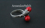 Earrings black sterling silver 925 with marcasite and red lab coral
