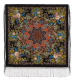 Decorative blanket-shawl very large  with intricate vintage floral and peony patterns on a black background