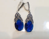 Blue oval topaz earrings with marcasite stones made from sterling silver 925.