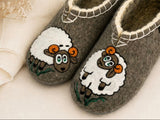 Medical slippers made from natural sheep wool for joints illnesses with cartoon sheep embroidery