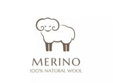 Logo of a sheep with 'MERINO 100% NATURAL WOOL' text on a white background. Buy shawls made of merino wool.