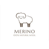 Logo of a sheep with 'Merino 100% Natural Wool' text on a white background