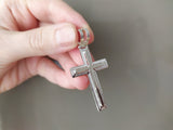 Large minimalist body cross without patterns made from sterling silver 925.
