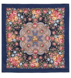 Navy blue scarf with a vintage peony floral and paisley pattern