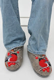 Indoor woolen loafers made of thick felt sheep wool with red bird and rowanberry embroidery