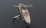 Ring oval crazy lace agate and sterling silver 925 made by Armenian artisans