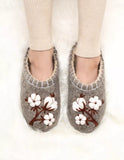 Handwoven gray slippers with embroidery