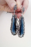 Very long earrings black big onyx Marcasite SILVER 925