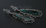 Very long earrings black big onyx Marcasite SILVER 925