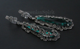 Very long earrings black big onyx Marcasite SILVER 925