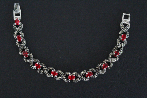 Silver 925 Bracelet red stones Marcasite