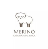 Logo of Merino with a sheep illustration and '100% Natural Wool' text on a white background. Buy merino wool shawls and scarved online.