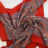 Patterned scarf red Slavic square with paisley blue ornaments