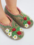 Russian slippers with embroidery made of 100% authentic sheep wool with strawberry embroidery
