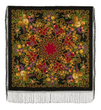 Retro Slavic very large merino wool like cashmere shawl with floral and paisley patterns on a black background