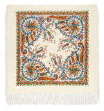 Decorative ethnic shawl scarf with intricate paisley pattern on a beige background