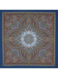 Decorative square shawl with intricate paisley pattern on a blue background made in Slavic folk traditions.