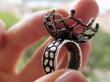 Earrings and ring set Sterling silver 925 Black net Red garnet stone