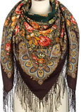 This extra-large merino scarf showcases a retro herbal motif in classic green and brown shades. Worn as a generous wrap, it combines vintage charm with natural elegance, finished with a smooth, silky fringe for graceful movement.