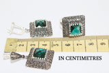 Vintage square ring and earrings with green stones made by Armenian artisans