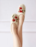 Buy slippers made of white wool and red poppy embroidery. Handwoven beautiful indoor slippers0