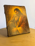 Catholic devotional painting of Jesus and Mother Mary on a solid wood block panel.