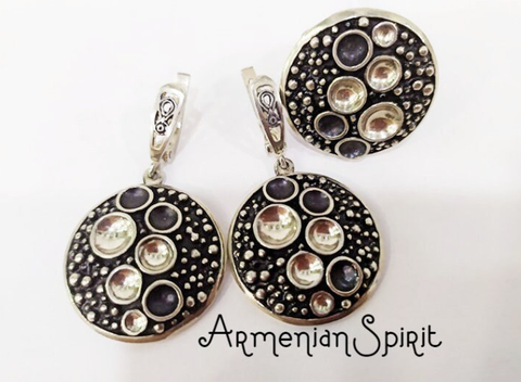 Set Ring Earrings round Silver 925